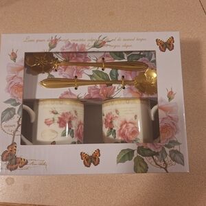 Floral Tea Set with Gold Spoons